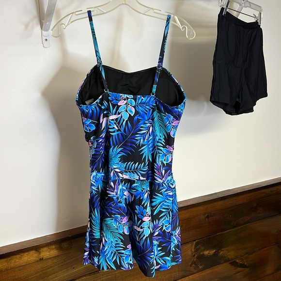 NWT Kate Kasin Tummy Control Two Piece Tropical Print Swimdress w/ Boyshorts- L - Picture 2 of 11